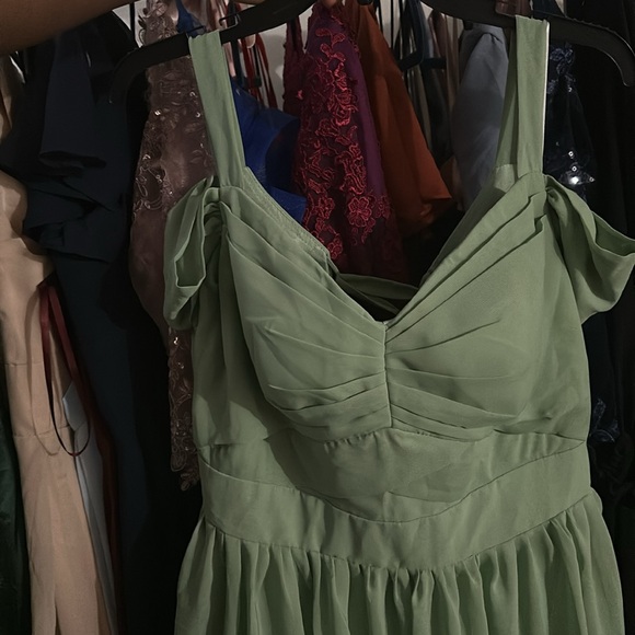 Off The Shoulder Bridesmaid Chiffon Pleated A Line Formal Evening Party Gown - Picture 3 of 3